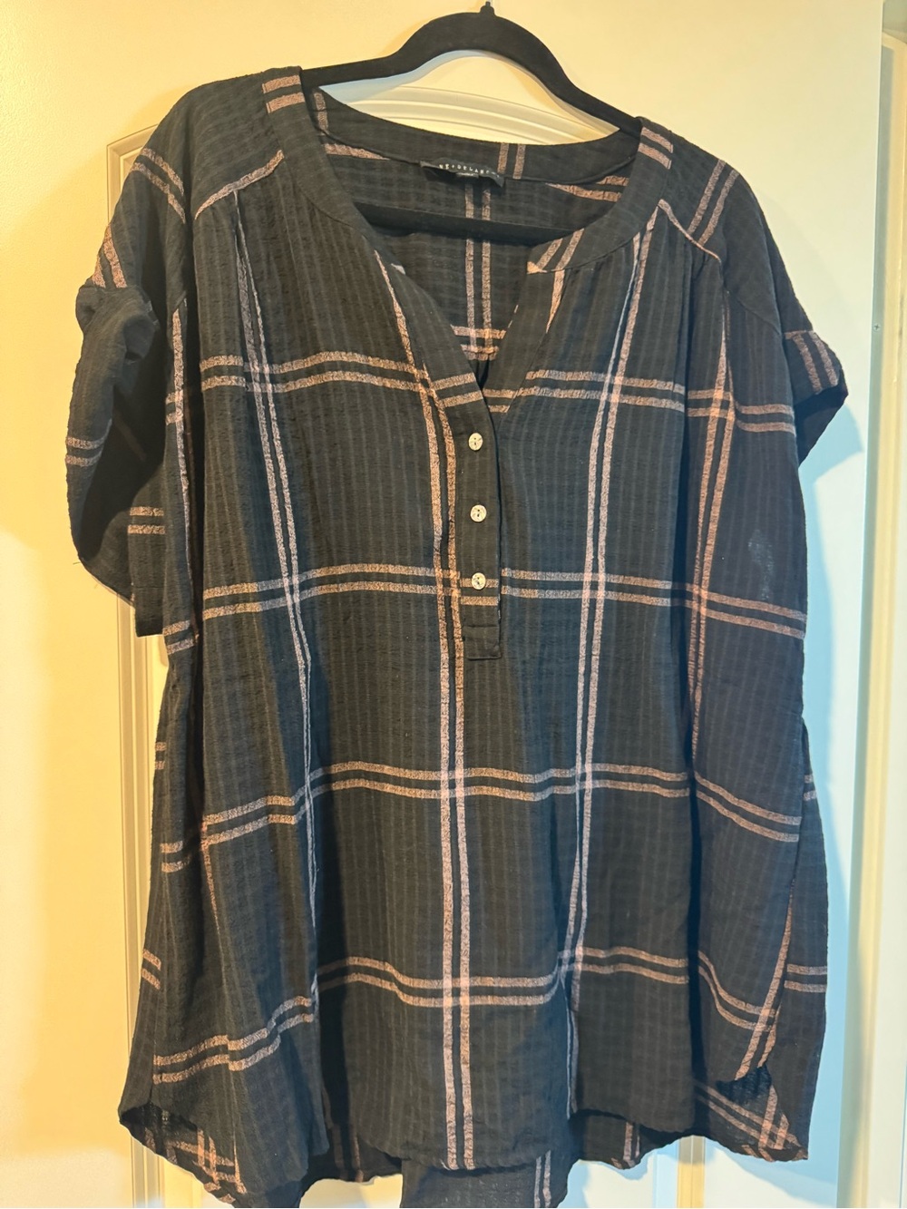 Jane and Delancey Black Plaid Tunic with Pink Stripes